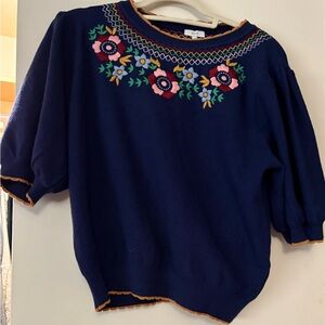 Navy Embroidered Floral Pullover sweater